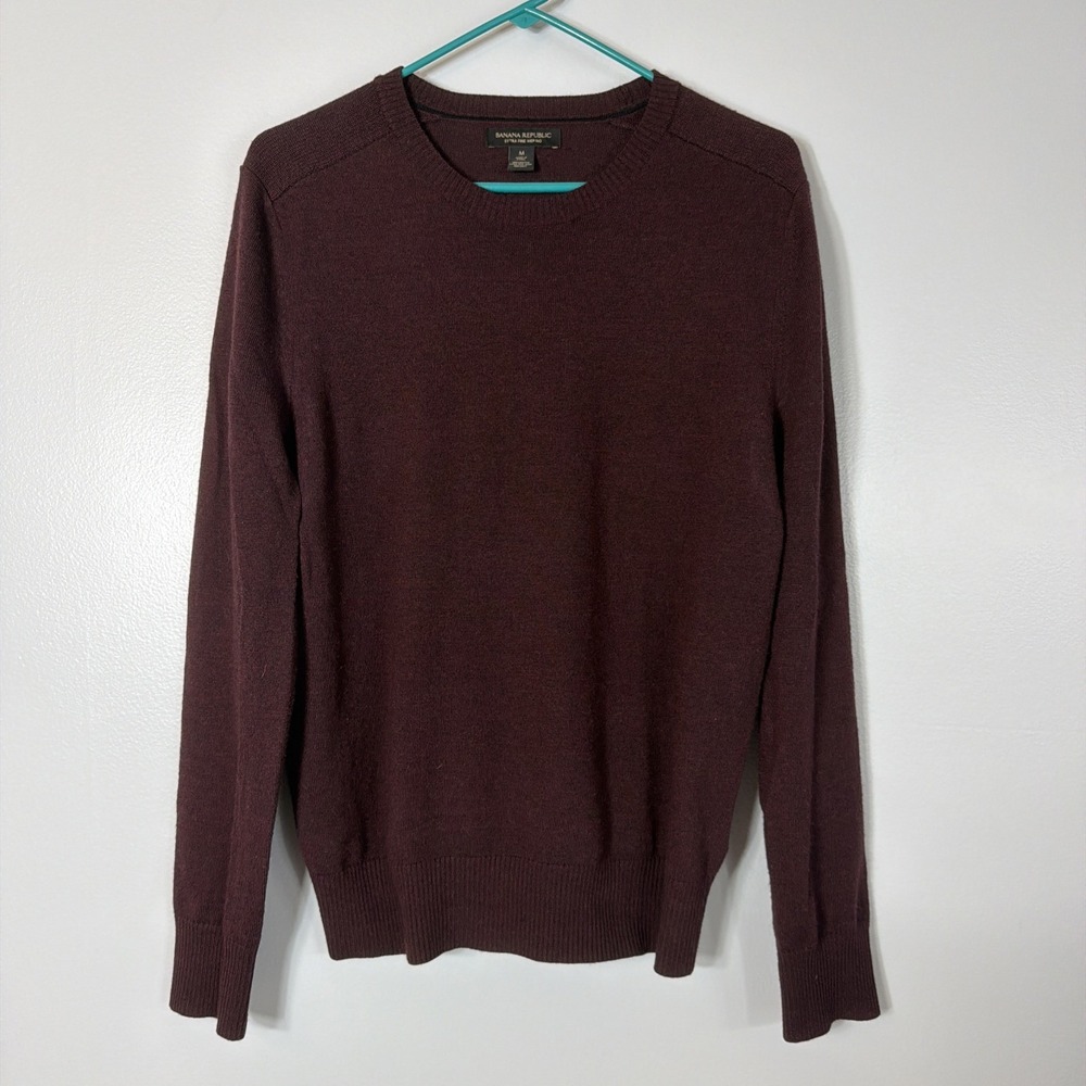 Banana Republic 100% Merino Wool Sweater Maroone Burgundy Crewneck Men's Medium